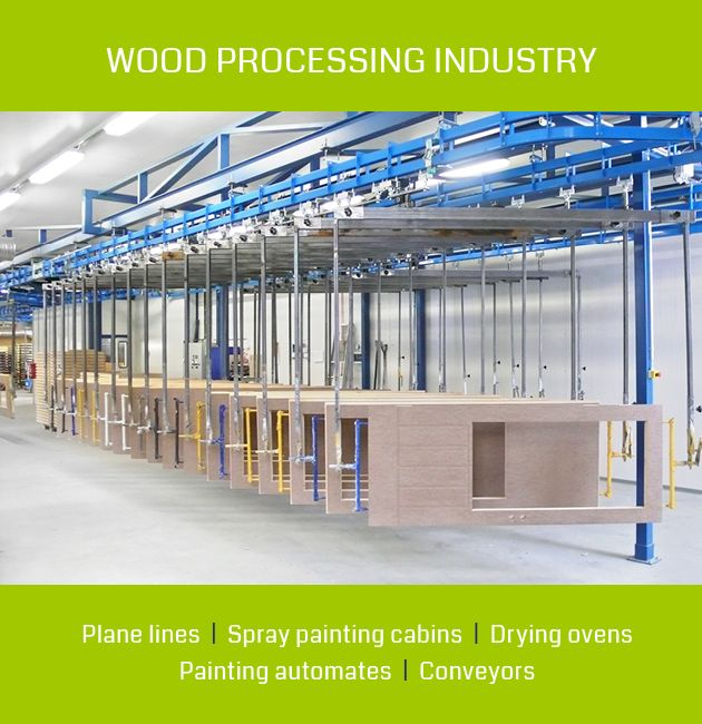 Painting lines and devices for wood processing industry